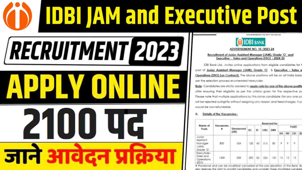 IDBI JAM and Executive Post Recruitment 2023